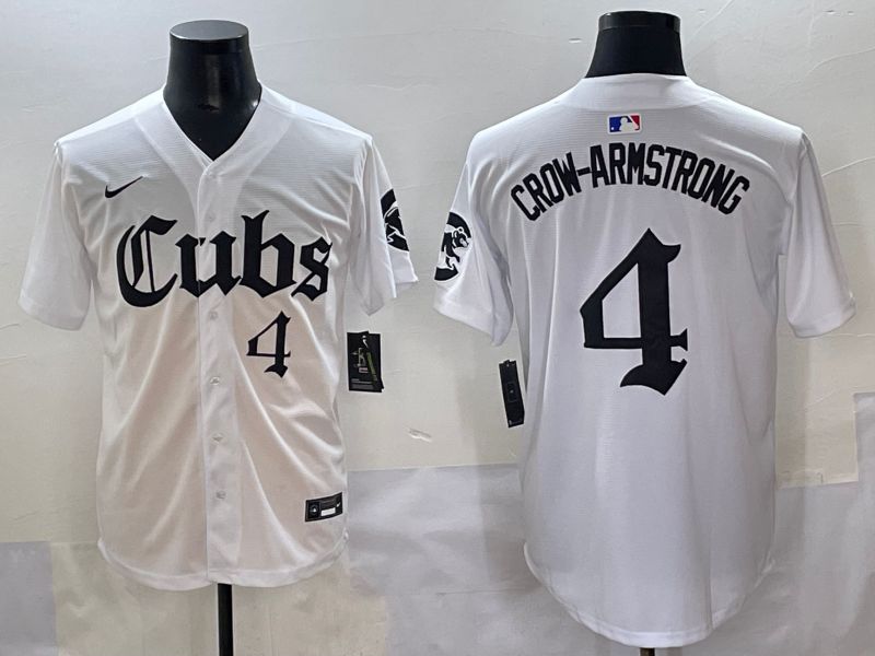 Men 2025 Chicago Cubs #4 Crow-Armstrong White Five generations Joint Name Nike MLB Jersey style 10